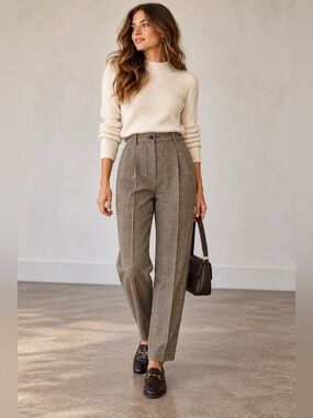 Vintage Rafaella 100% Wool Plaid Pleated Tapered Trousers Dark Academia 28inch